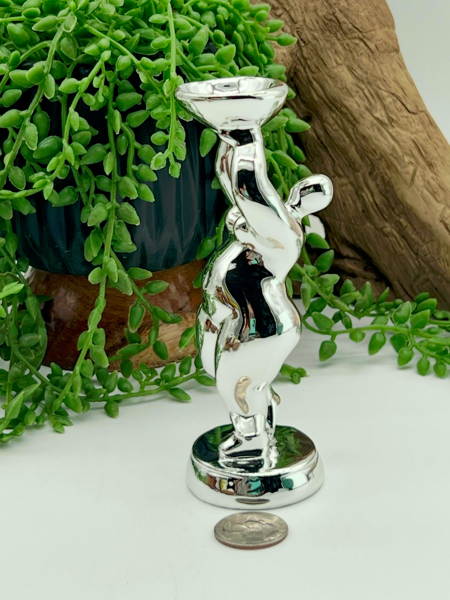 Silver Resin Standing Woman Sphere Stand