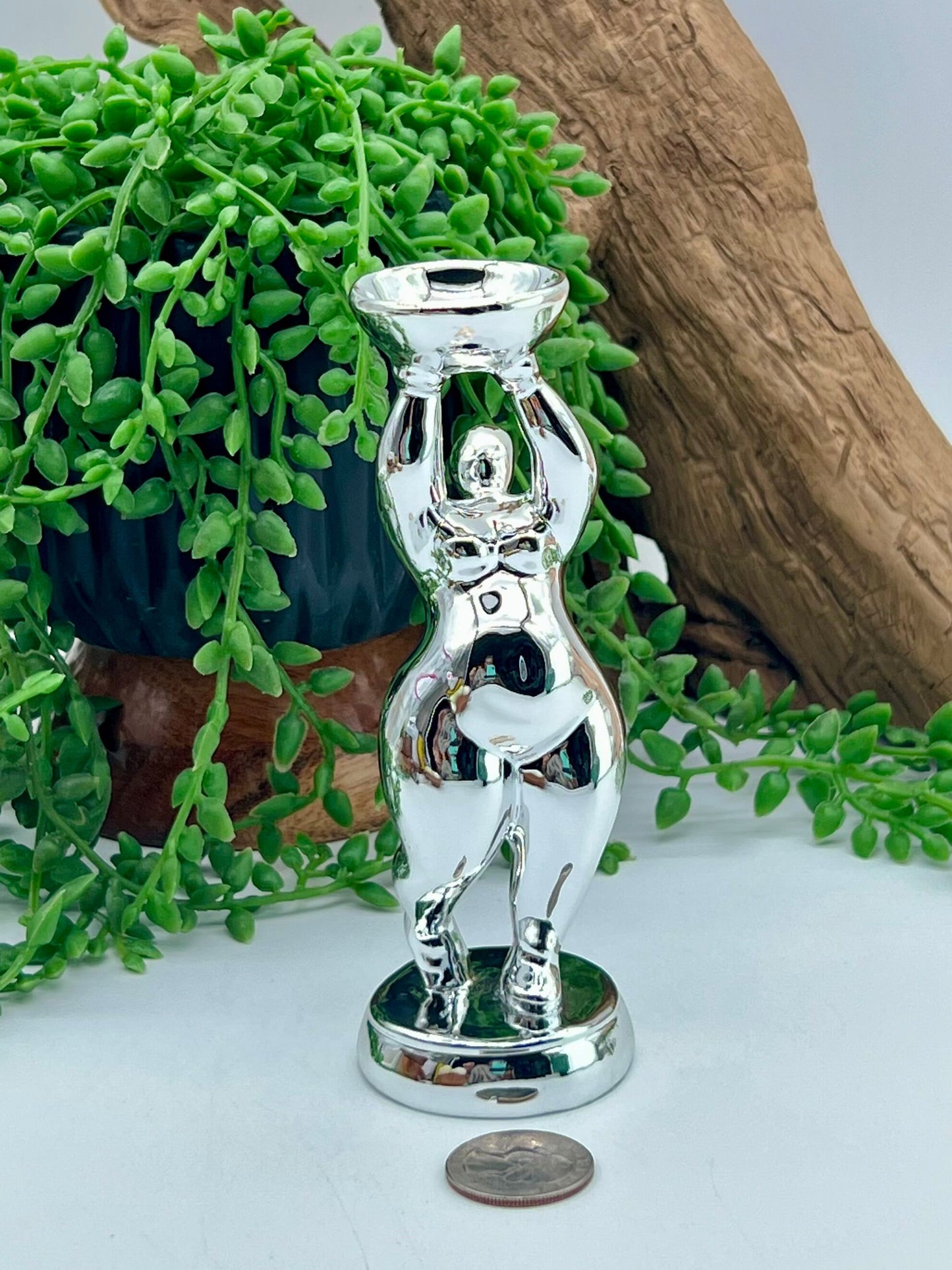 Silver Resin Standing Woman Sphere Stand