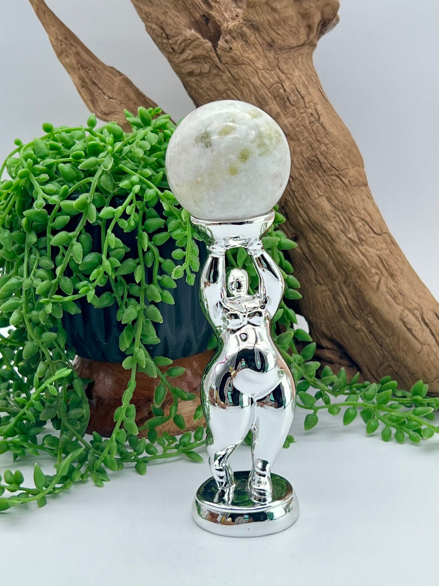 Silver Resin Standing Woman Sphere Stand