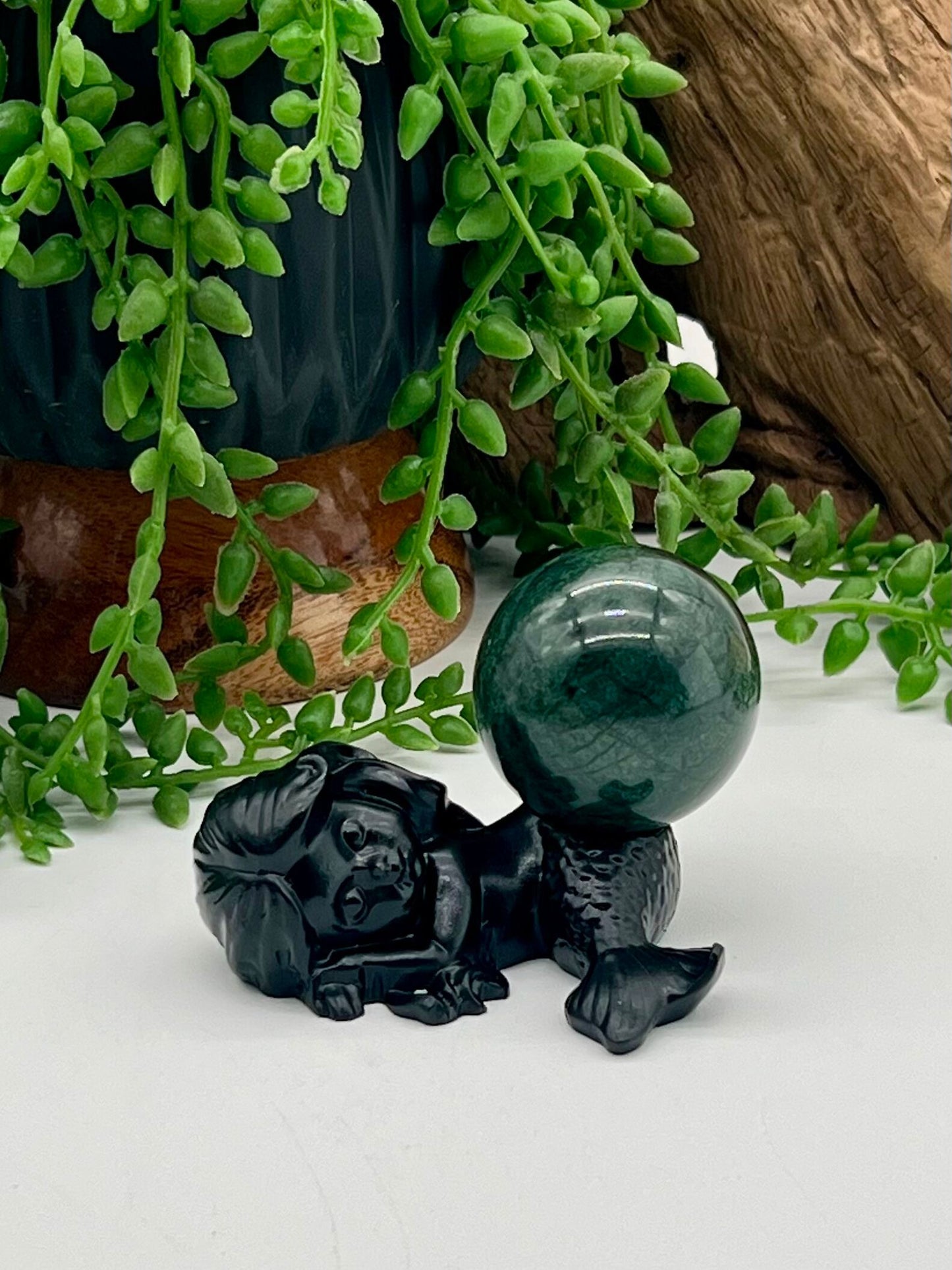 Little Mermaid Black Resin Sphere Stand