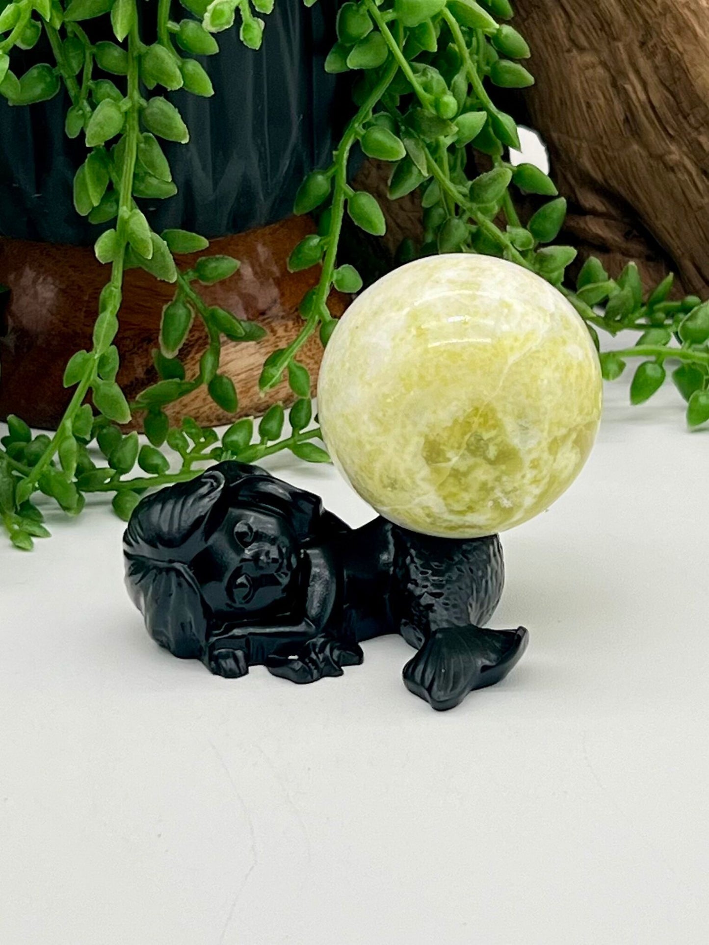 Little Mermaid Black Resin Sphere Stand