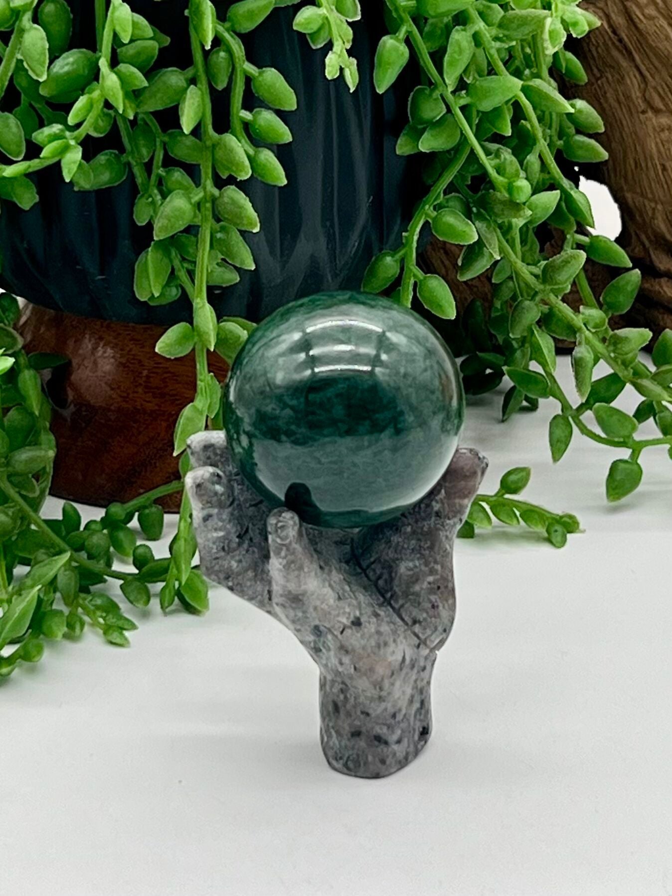 Floresent Sodalite "Yooperlite" Hand Sphere Stand