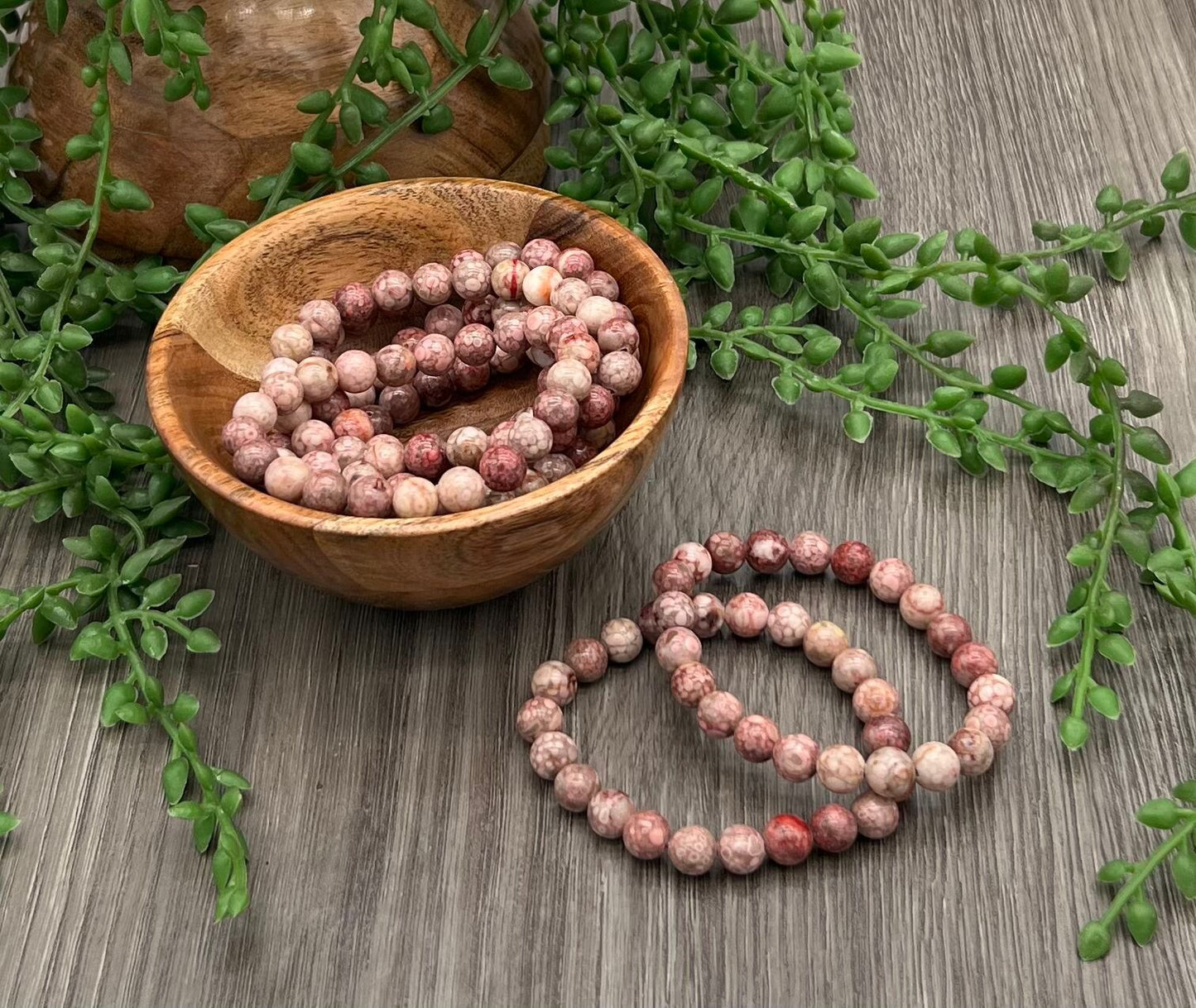 Pink Wood Fossil Bracelet