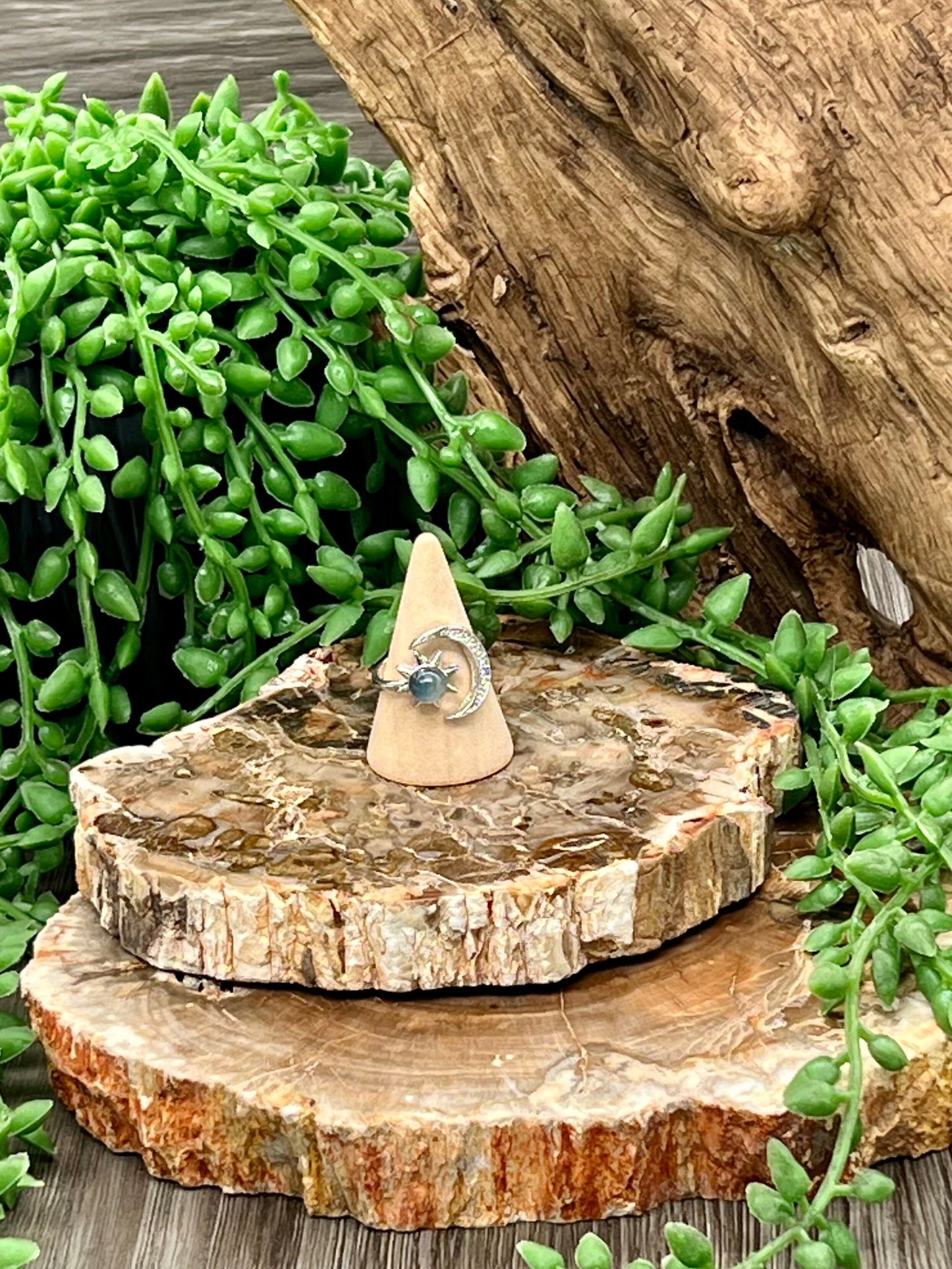 Blue Moonstone Sun/Moon Ring