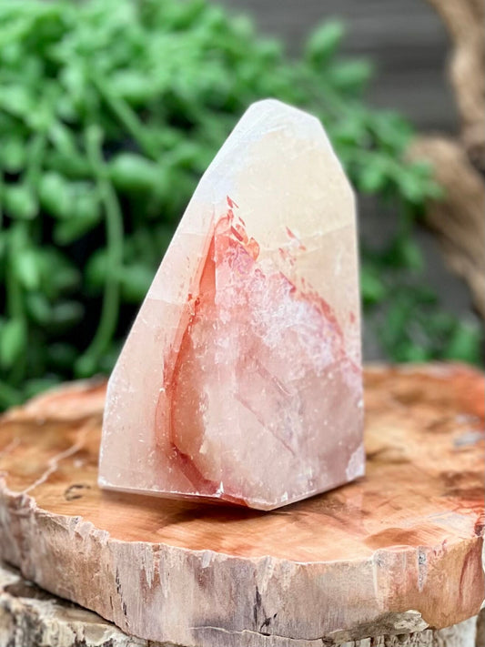 Calcite with Fire Quartz Polyhedron Freeform