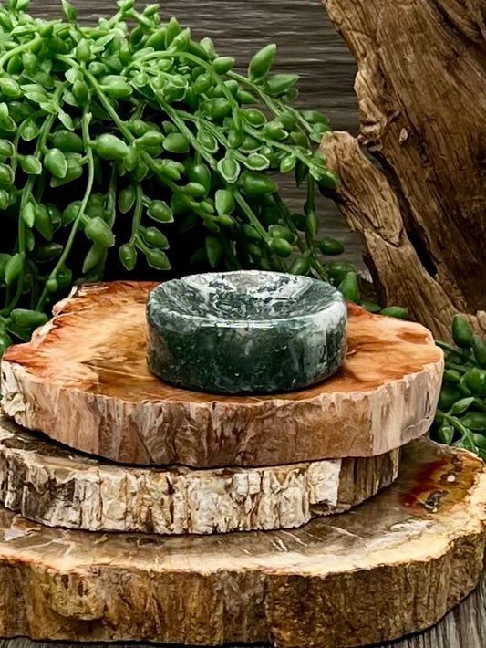 Moss Agate Mini-Bowl/Sphere Holder