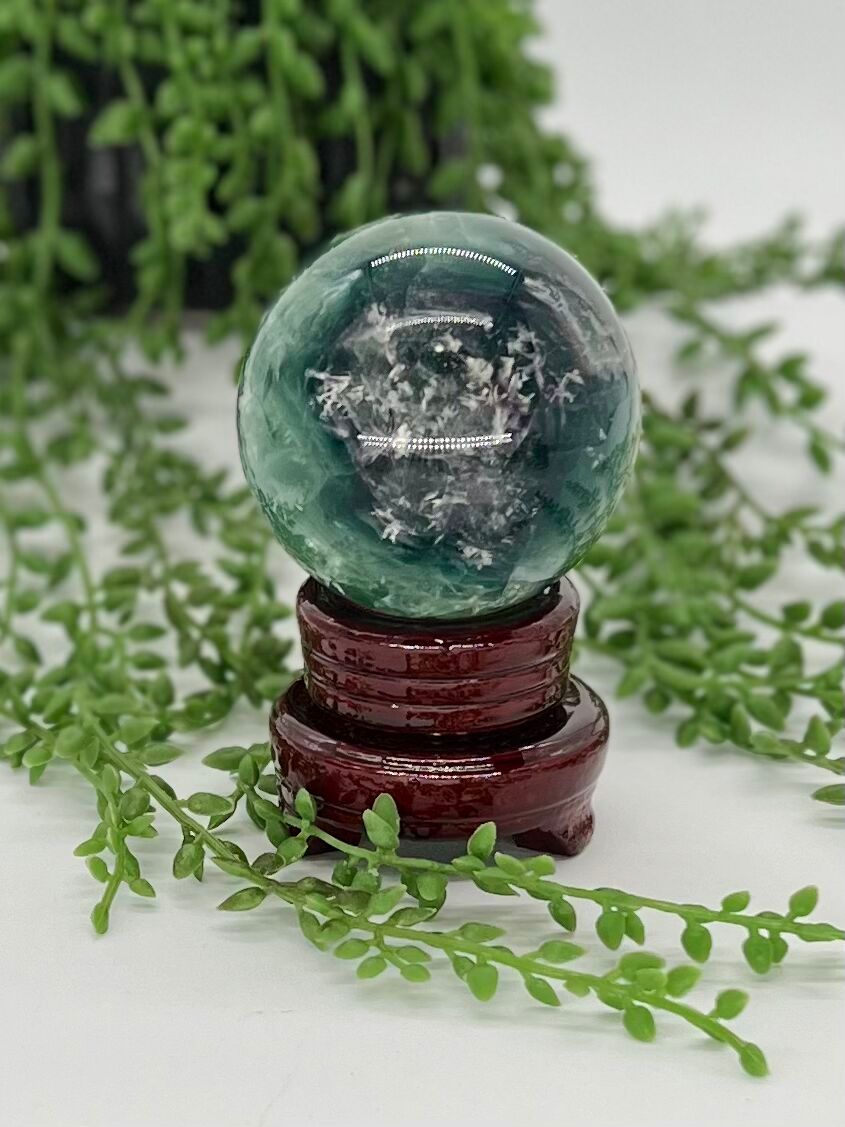 Blue/Green Feather Fluorite Sphere