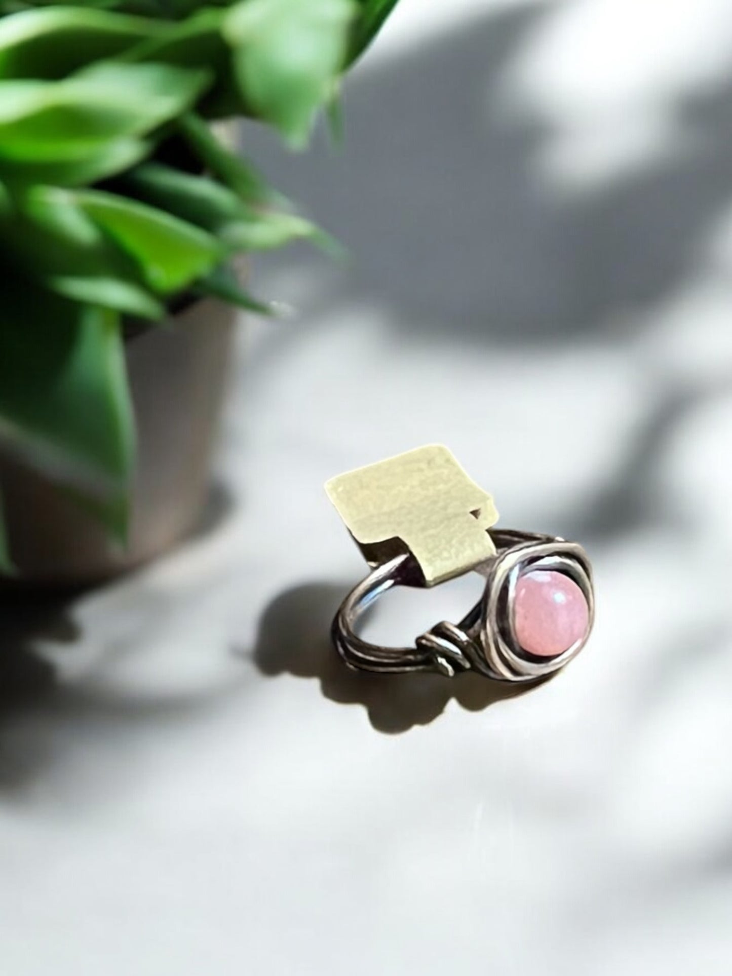 Pink Yan Yuan Agate in Antique Copper Ring