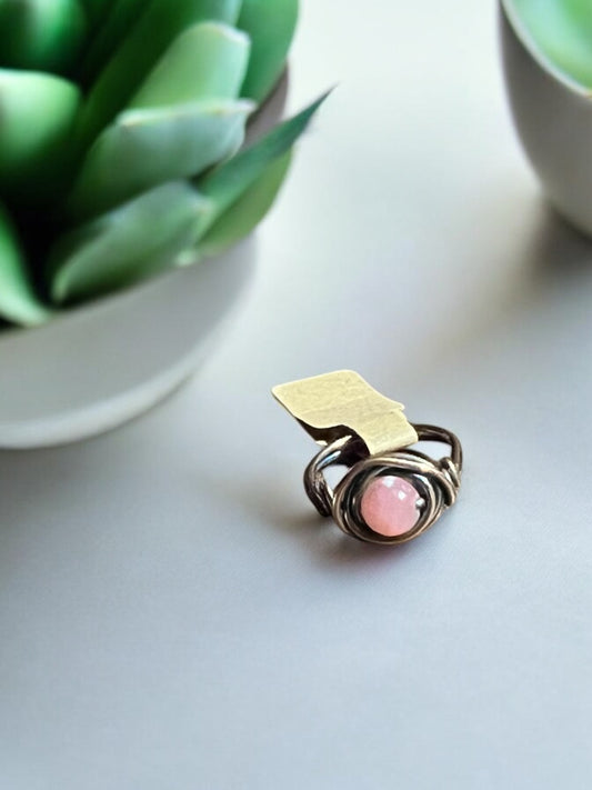 Pink Yan Yuan Agate in Antique Copper Ring