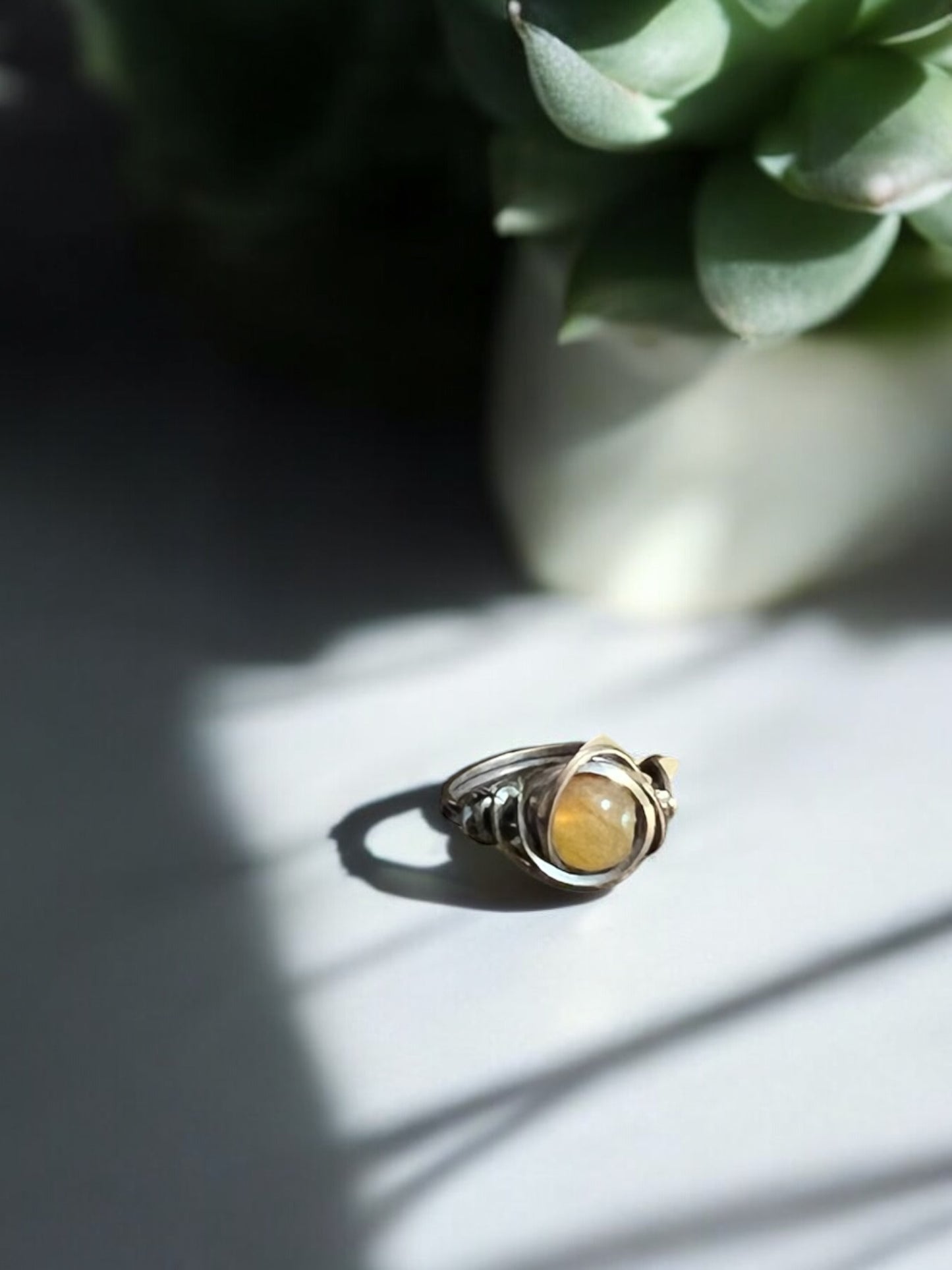 Yan Yuan Agate in Antique Copper Ring