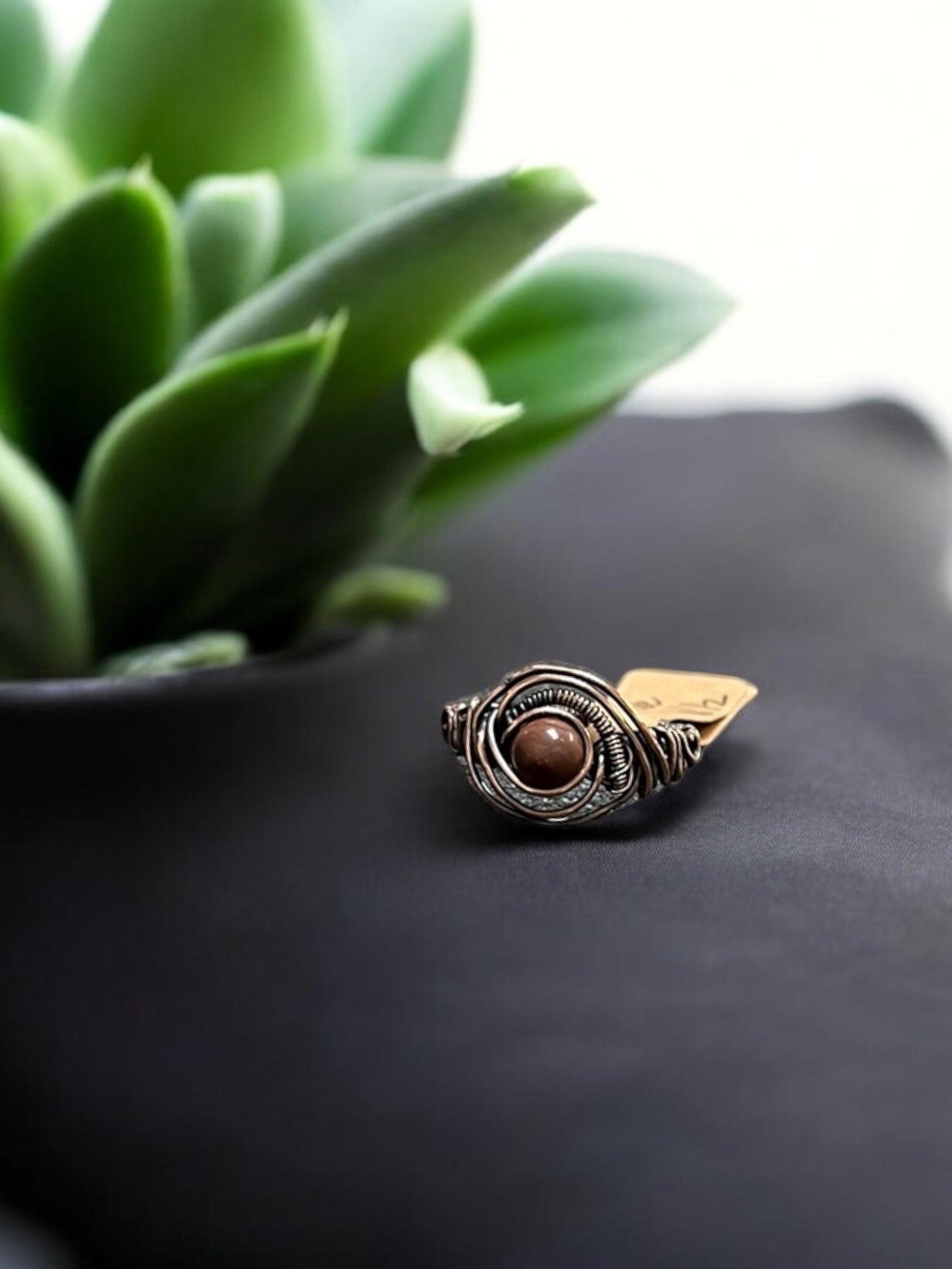 Mauve Alashan Agate in Antique Copper Ring