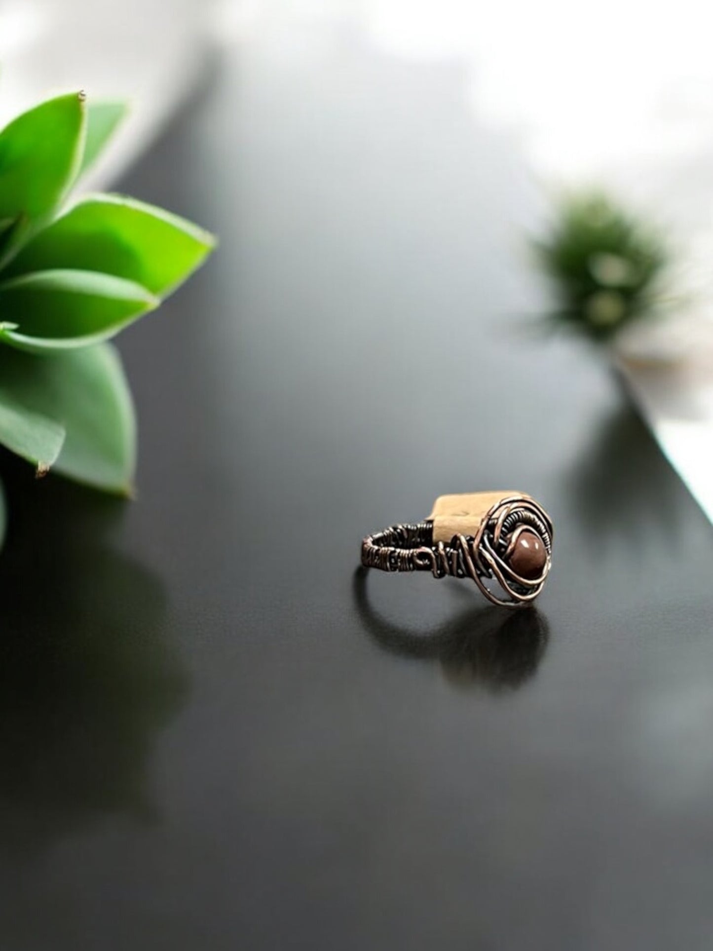 Mauve Alashan Agate in Antique Copper Ring