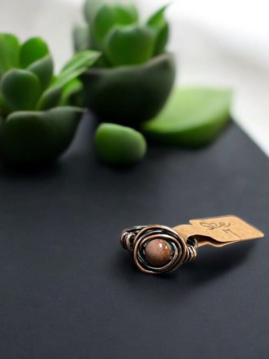 Alashan Agate in Antique Copper Ring