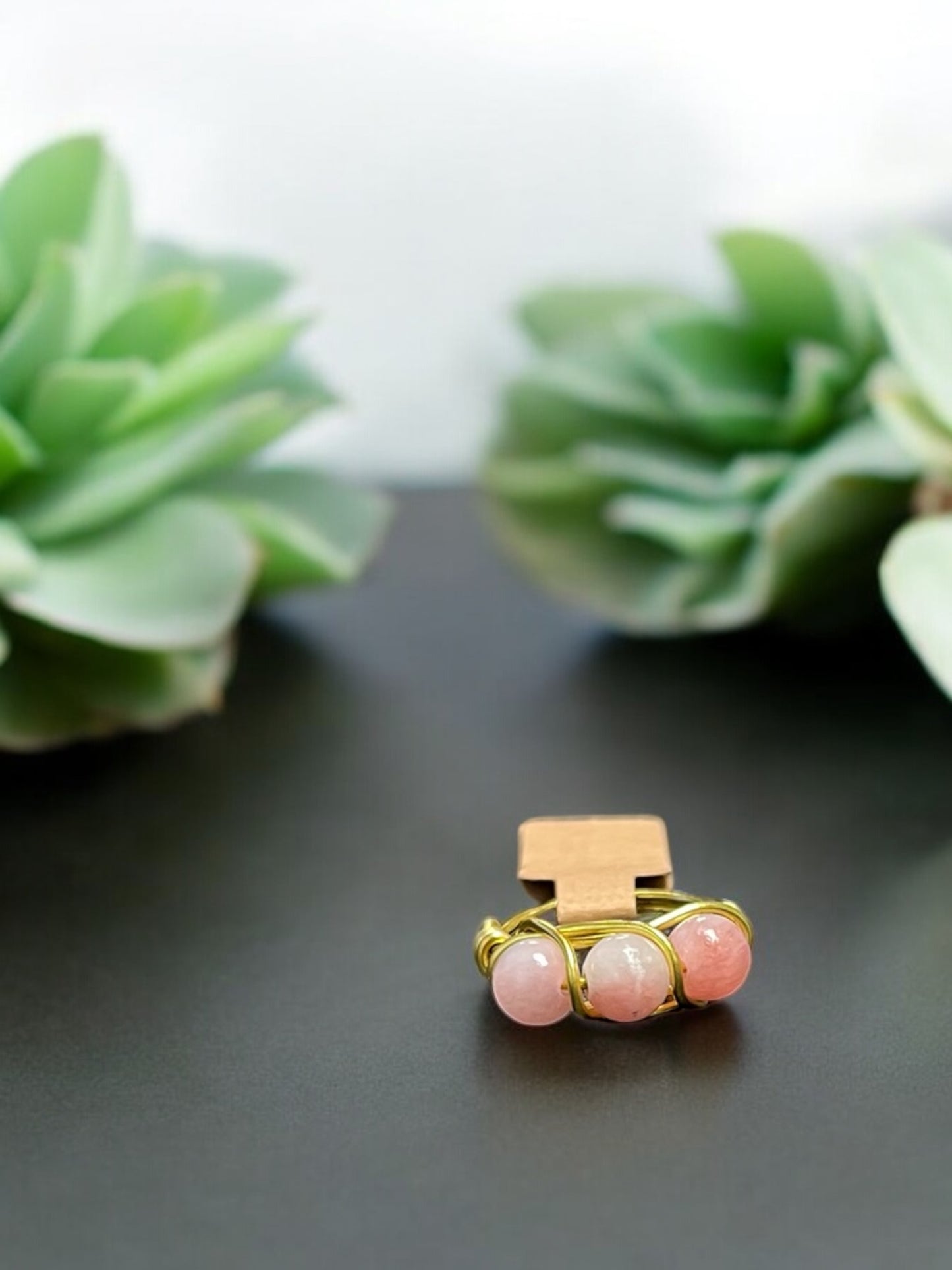 Pink Chalcedony in Golden Colored Copper Ring