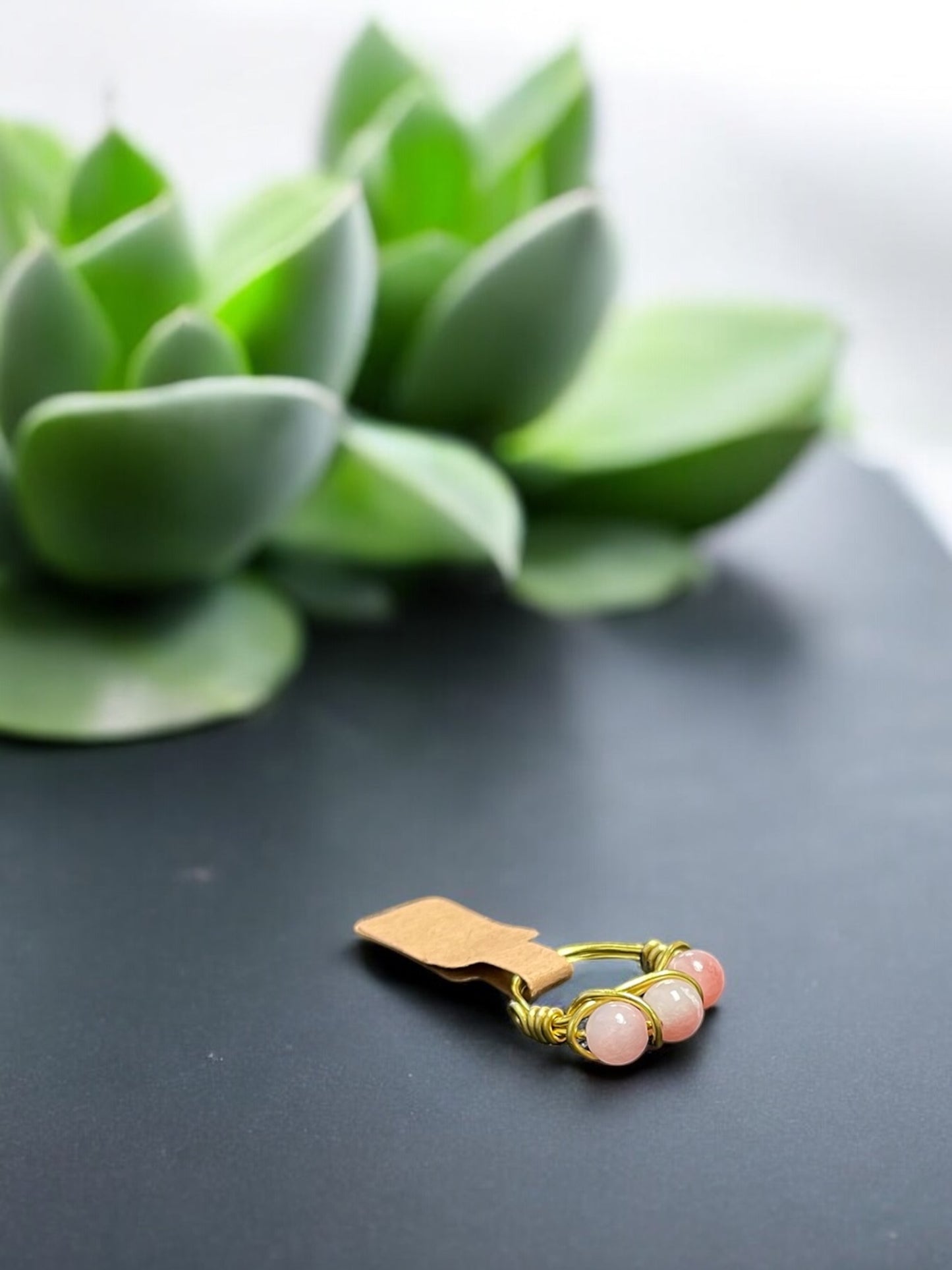 Pink Chalcedony in Golden Colored Copper Ring