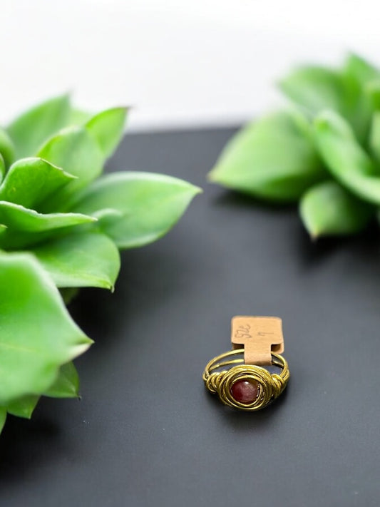 Raspberry Chalcedony in Golden Colored Copper Ring