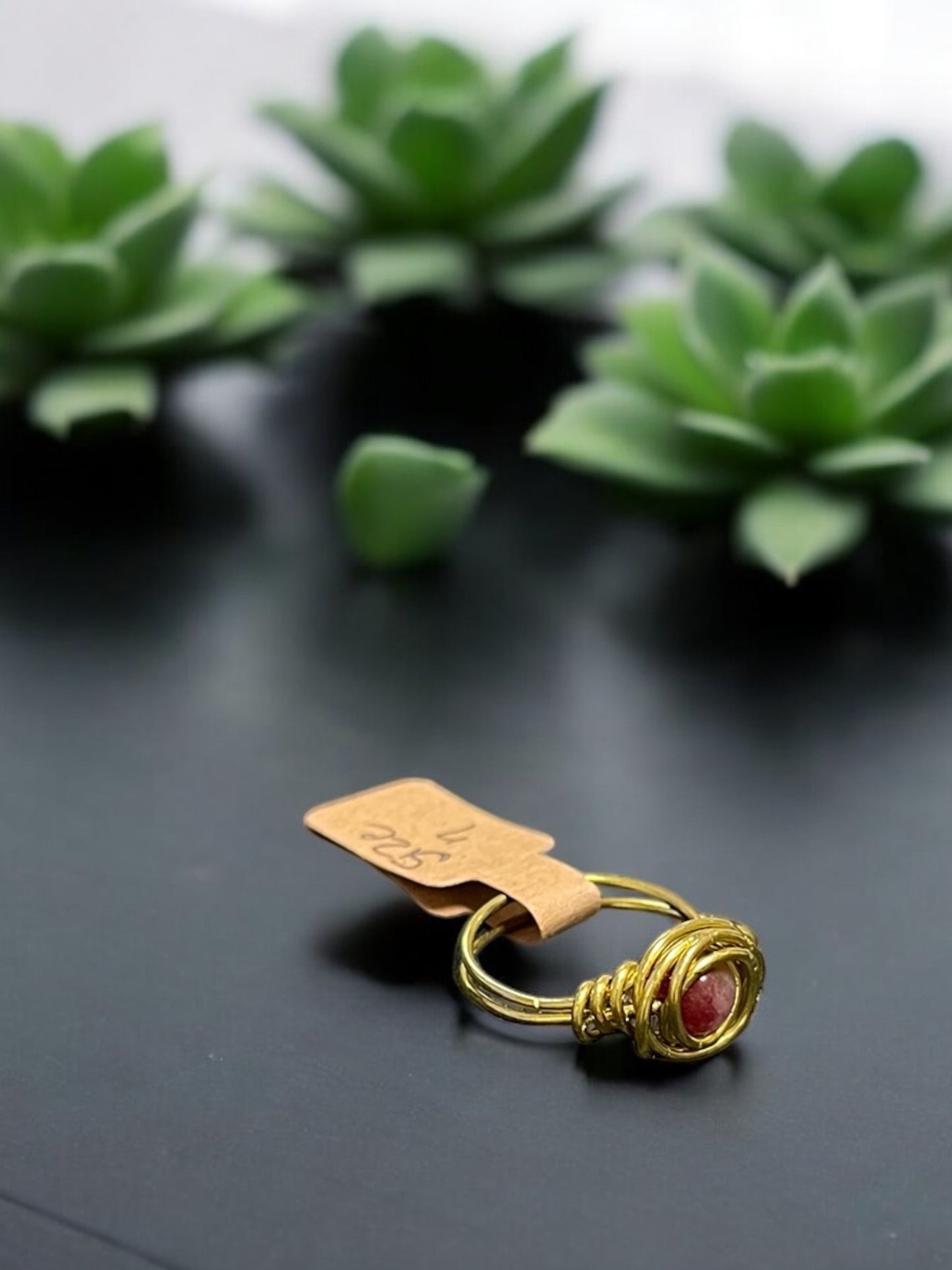 Raspberry Chalcedony in Golden Colored Copper Ring