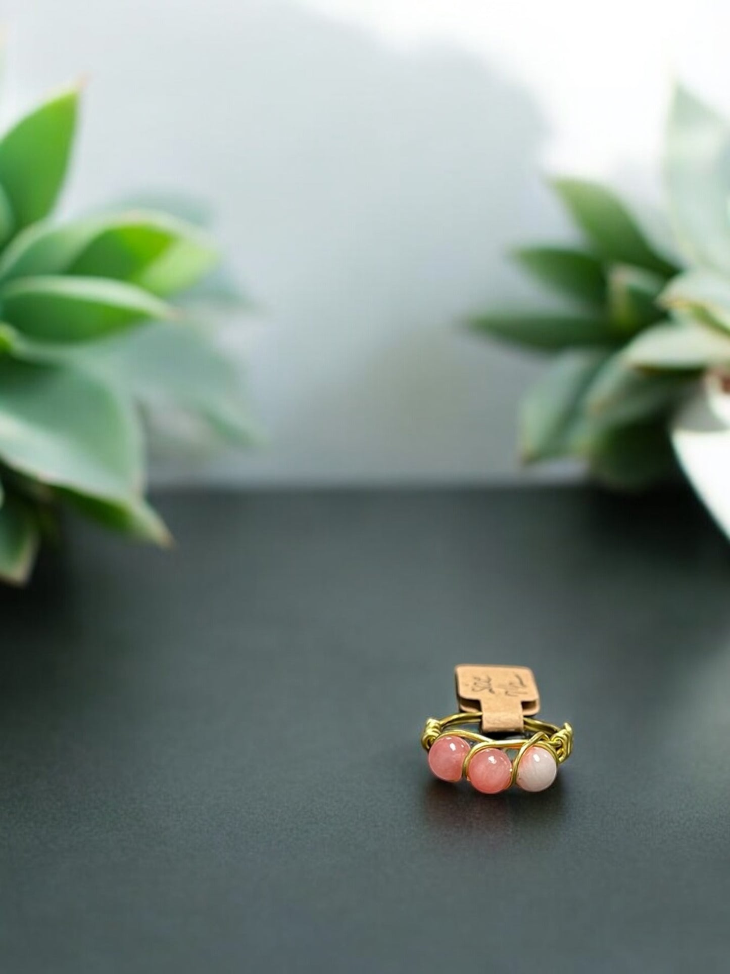 Pink Chalcedony in Golden Colored Copper Ring