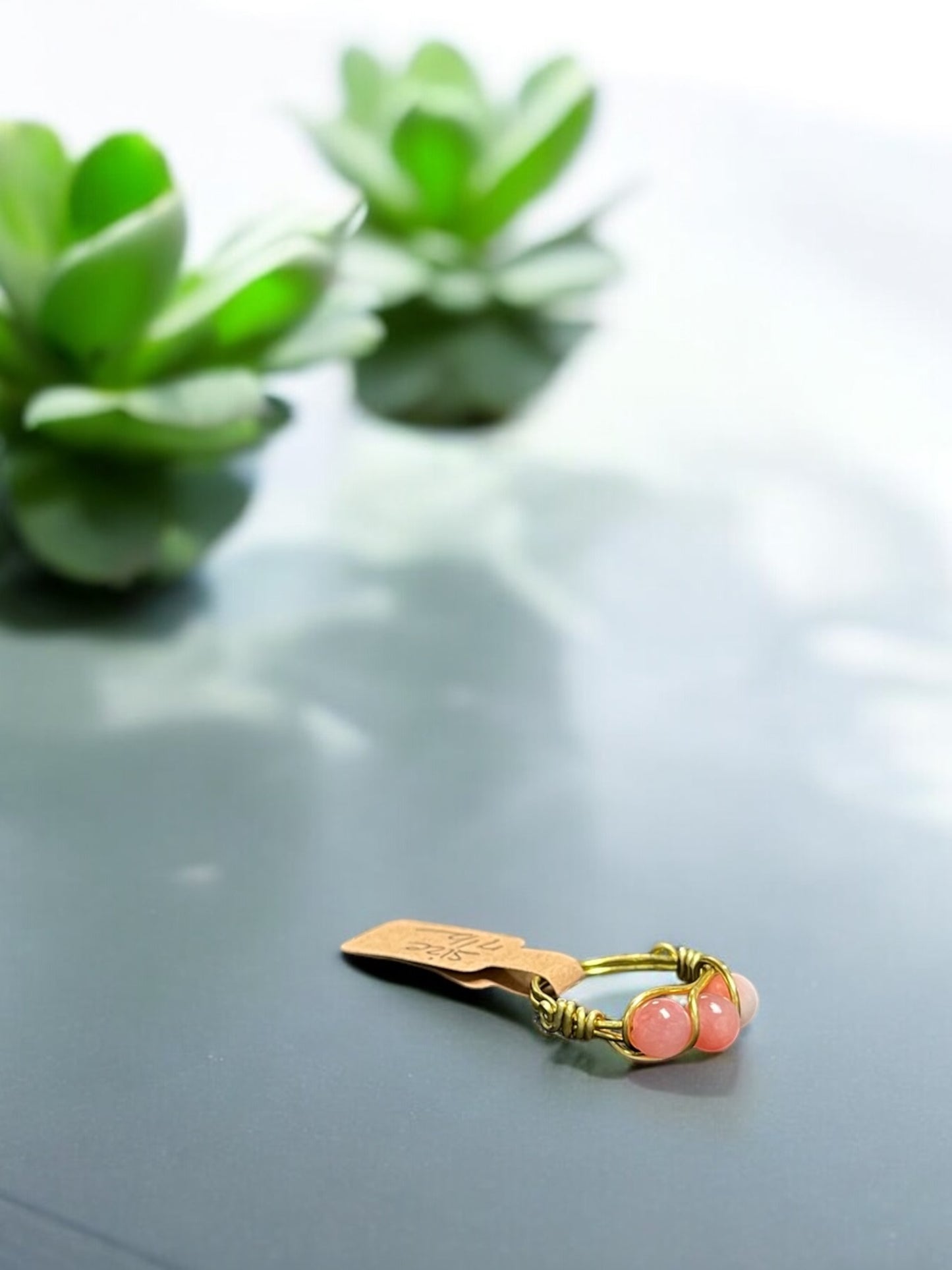 Pink Chalcedony in Golden Colored Copper Ring