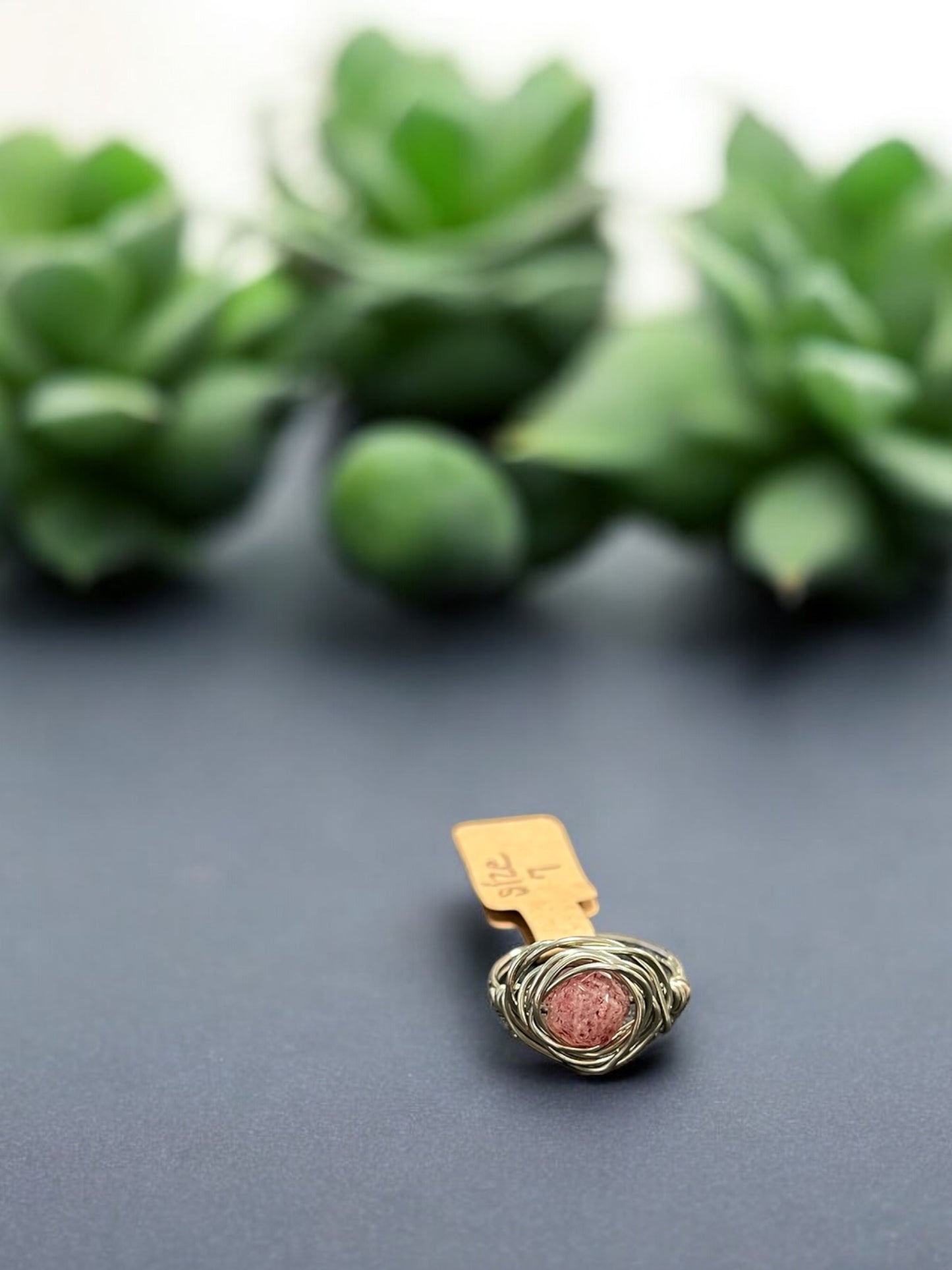 Strawberry Quartz in Silver Colored Copper Ring