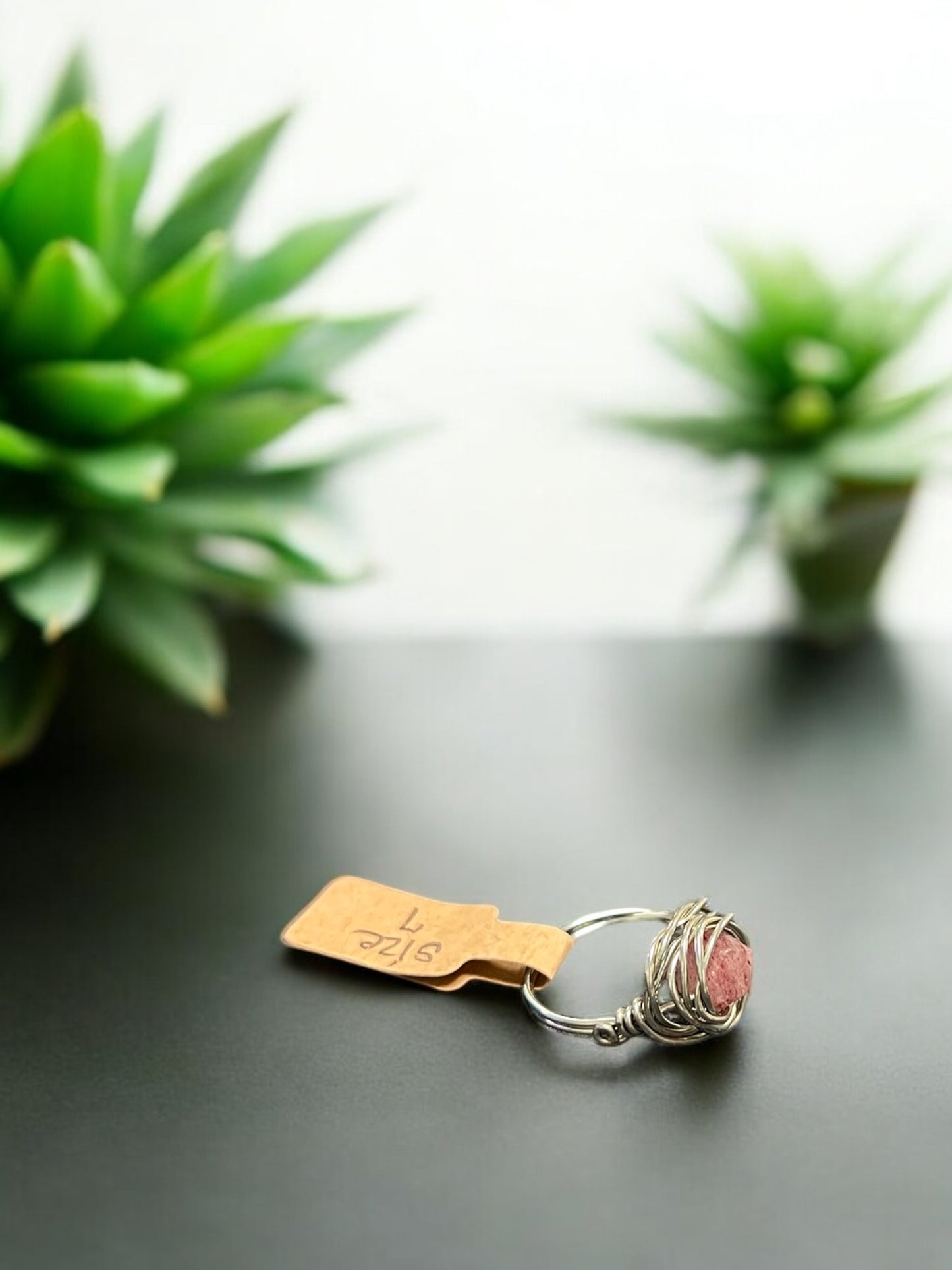 Strawberry Quartz in Silver Colored Copper Ring