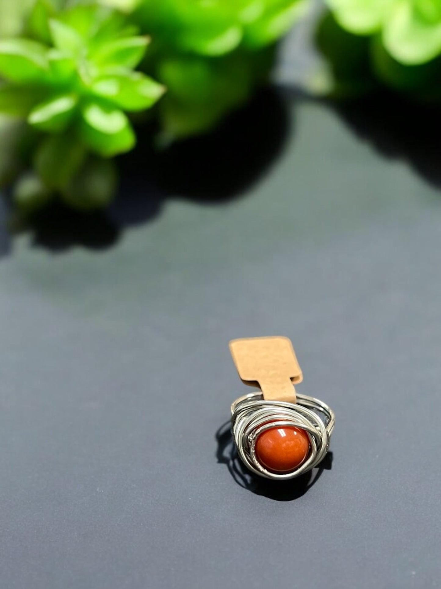 Yan Yuan Agate in Silver Colored Copper Ring