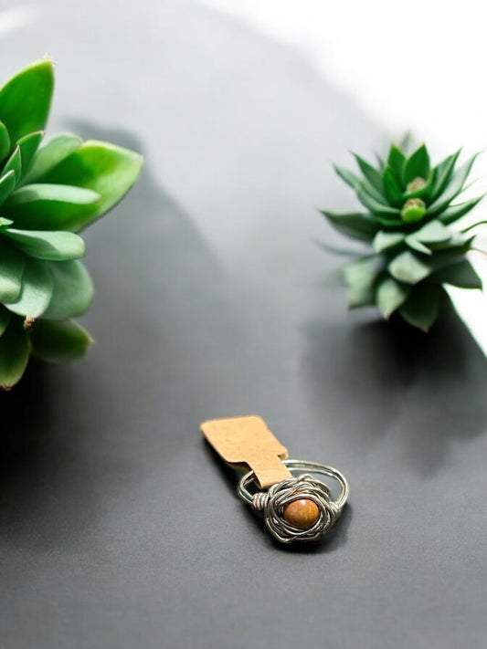 Alashan Agate in Silver Colored Copper Ring