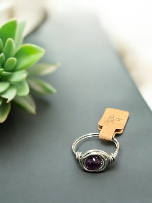 Amethyst in Silver Colored Copper Ring